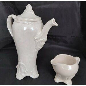 11.5 Inches Tall Tea or Coffee Pot with Creamer - Mother of Pearl Glaze